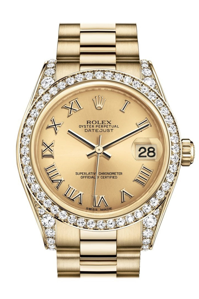 Rolex Datejust 31 Champagne Roman Dial Diamond Bezel Lug 18K Yellow Gold President Ladies Watch 178158 Pre-owned