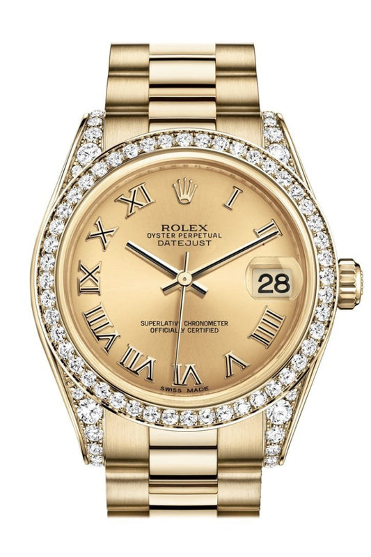 Rolex Datejust 31 Champagne Roman Dial Diamond Bezel Lug 18K Yellow Gold President Ladies Watch 178158 Pre-owned