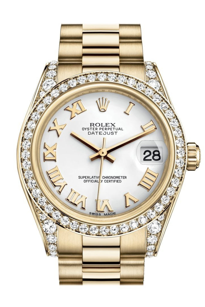 Rolex Datejust 31 White Roman Dial Diamond Bezel Lug 18K Yellow Gold President Ladies Watch 178158 Pre-owned