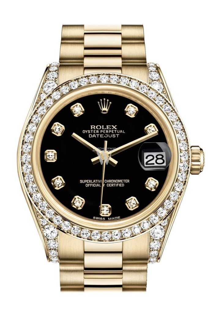 Rolex Datejust 31 Black Diamond Dial Diamond Bezel Lug 18K Yellow Gold President Ladies Watch 178158 Pre-owned
