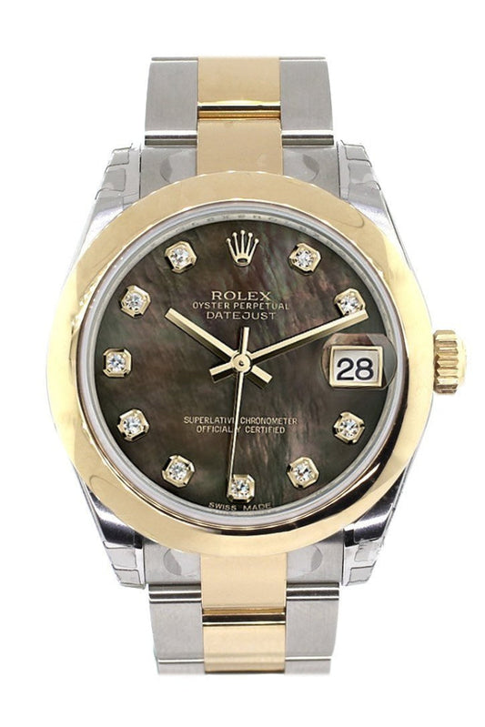 Rolex Datejust 31 Black Mother of Pearl Diamonds Dial 18K Gold Two Tone Ladies 178243 Pre-owned