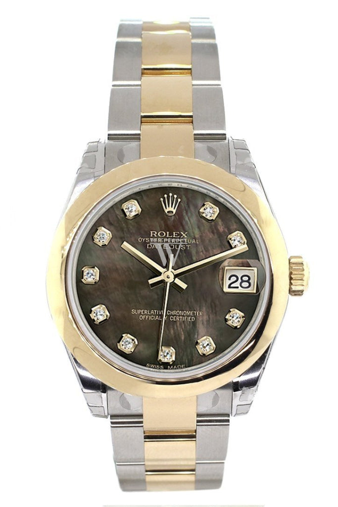 Rolex Datejust 31 Black Mother of Pearl Diamonds Dial 18K Gold Two Tone Ladies 178243 Pre-owned