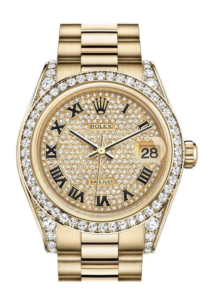 Rolex Datejust 31 Diamond Paved Dial Diamond Bezel Lug 18K Yellow Gold President Ladies Watch 178158 Pre-owned