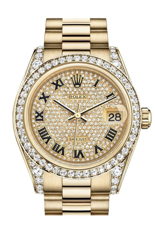 Rolex Datejust 31 Diamond Paved Dial Diamond Bezel Lug 18K Yellow Gold President Ladies Watch 178158 Pre-owned