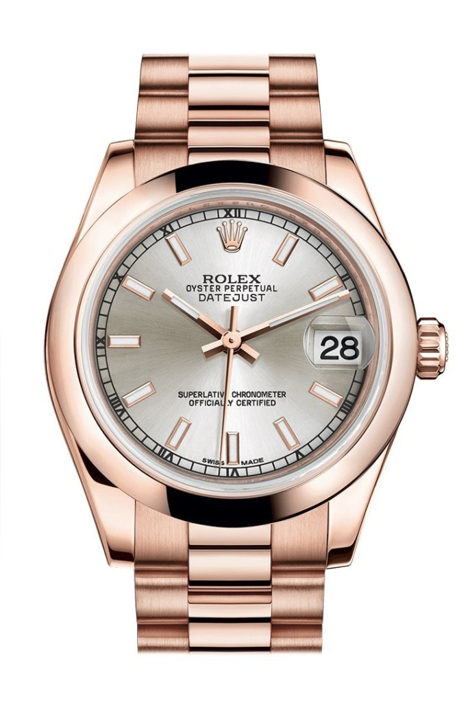 Rolex Datejust 31 Silver Dial 18K Everose Gold President Ladies Watch 178245 Pre-owned