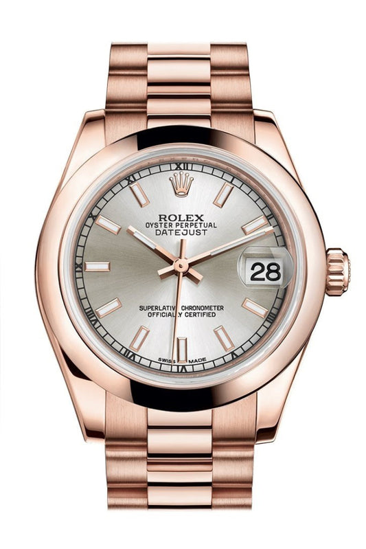 Rolex Datejust 31 Silver Dial 18K Everose Gold President Ladies Watch 178245 Pre-owned