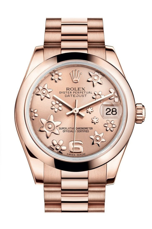 Rolex Datejust 31 Pink Raised Floral Motif Dial 18K Everose Gold President Ladies Watch 178245 Pre-owned