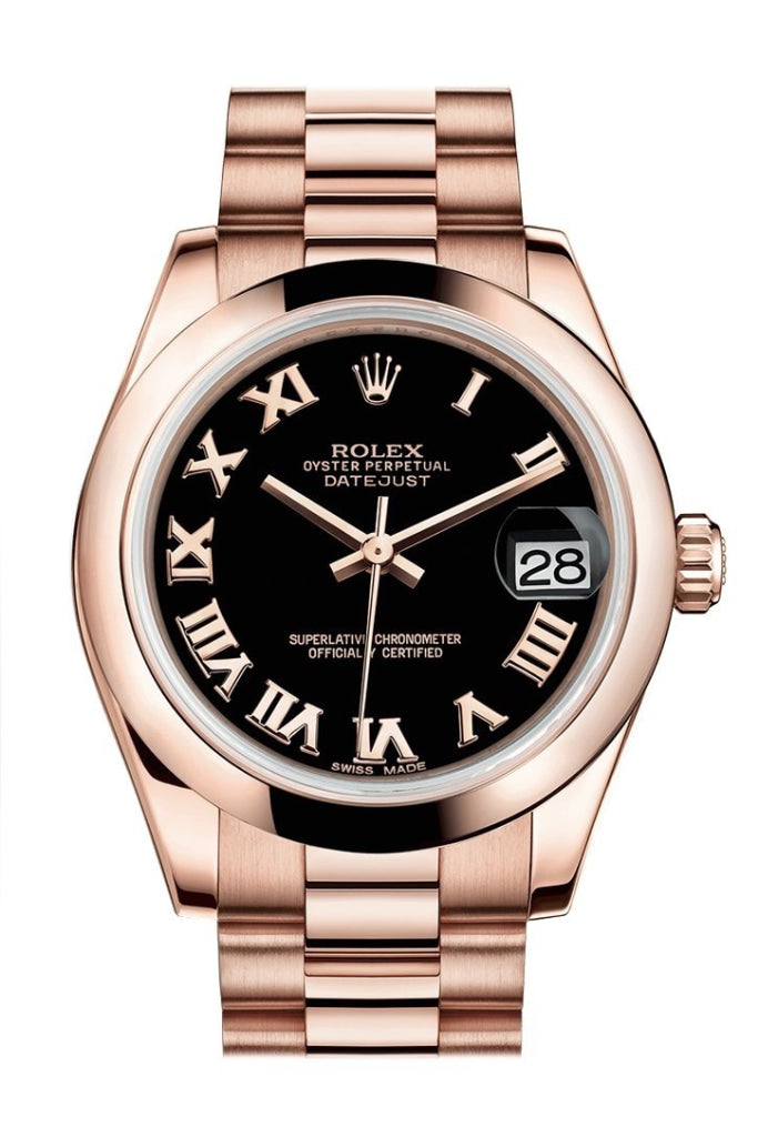 Rolex Datejust 31 Black Roman Dial 18K Everose Gold President Ladies Watch 178245 Pre-owned