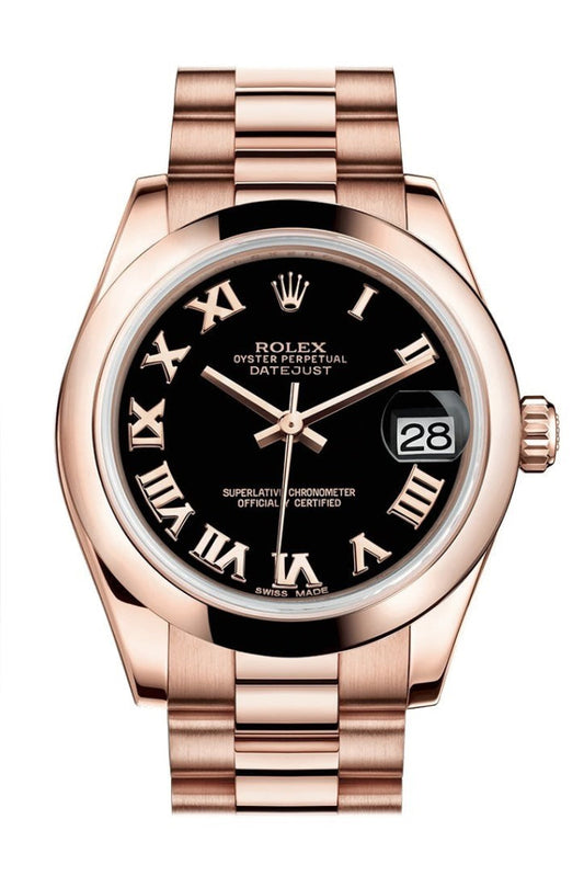 Rolex Datejust 31 Black Roman Dial 18K Everose Gold President Ladies Watch 178245 Pre-owned