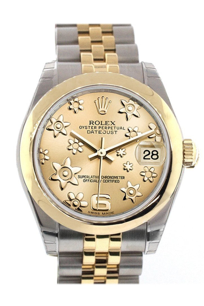 Rolex Datejust 31 Champagne Floral Motif Dial  18K Gold Two Tone Jubilee Ladies 178243 Pre-owned