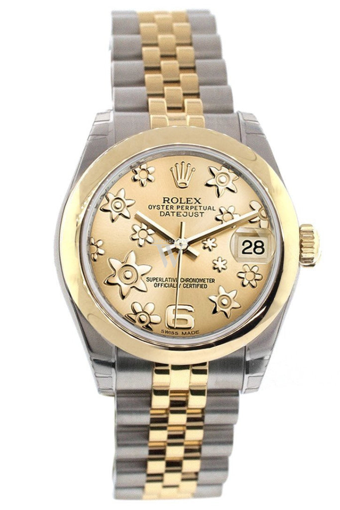 Rolex Datejust 31 Champagne Floral Motif Dial  18K Gold Two Tone Jubilee Ladies 178243 Pre-owned