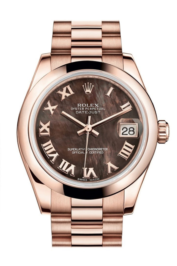 Rolex Datejust 31 Black Mother of Pearl Roman Dial 18K Everose Gold President Ladies Watch 178245 Pre-owned