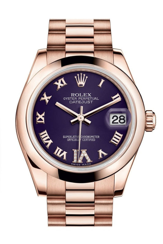 Rolex Datejust 31 Purple Large VI set with Diamond Dial 18K Everose Gold President Ladies Watch 178245 Pre-owned