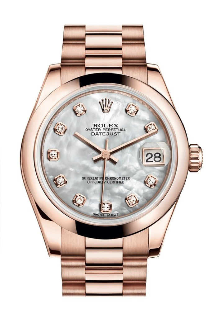 Rolex Datejust 31 White Mother of Pearl Diamond Dial 18K Everose Gold President Ladies Watch 178245 Pre-owned