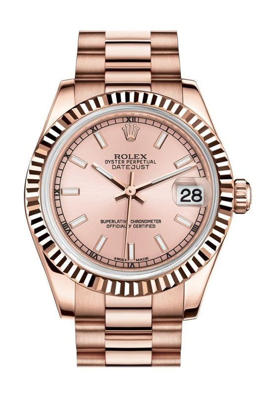 Rolex Datejust 31 Pink Dial Fluted Bezel 18K Everose Gold President Ladies Watch 178275 Pre-owned