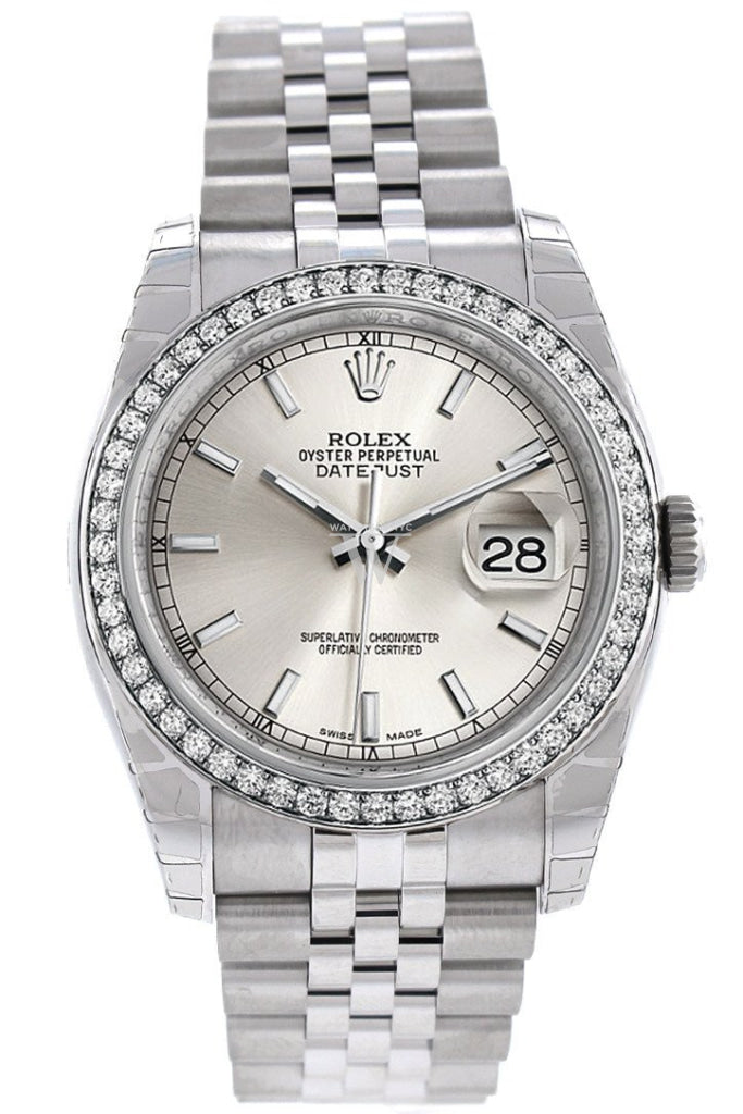 Rolex Datejust 36 Silver Dial 18k White Gold Diamond Bezel Jubilee Men's Watch 116244 Pre-owned