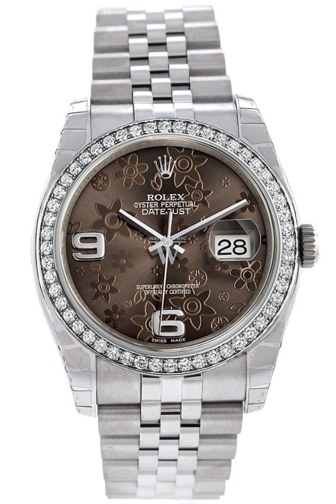 Rolex Datejust 36 Bronze Floral Motif Dial 18k White Gold Diamond Bezel Jubilee Men's Watch 116244 Pre-owned