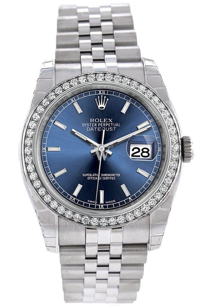 Rolex Datejust 36 Blue Dial 18k White Gold Diamond Bezel Jubilee Men's Watch 116244 Pre-owned