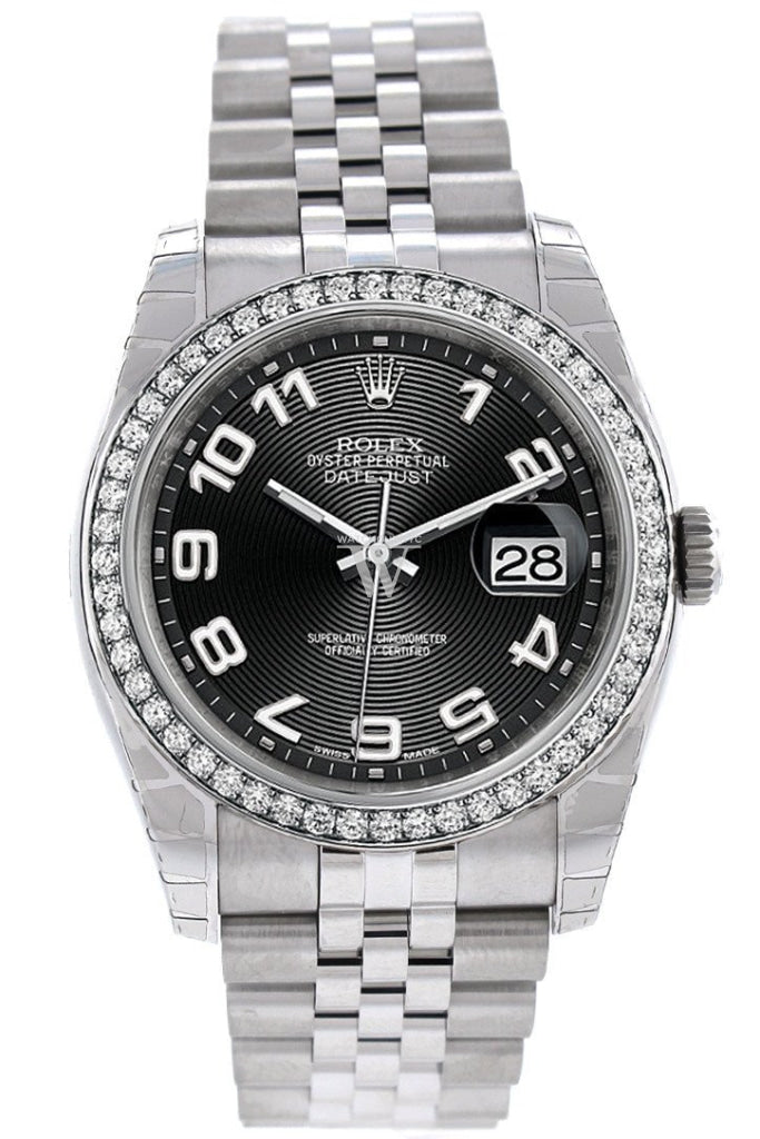 Rolex Datejust 36 Black Concentric Dial 18k White Gold Diamond Bezel Jubilee Men's Watch 116244 Pre-owned