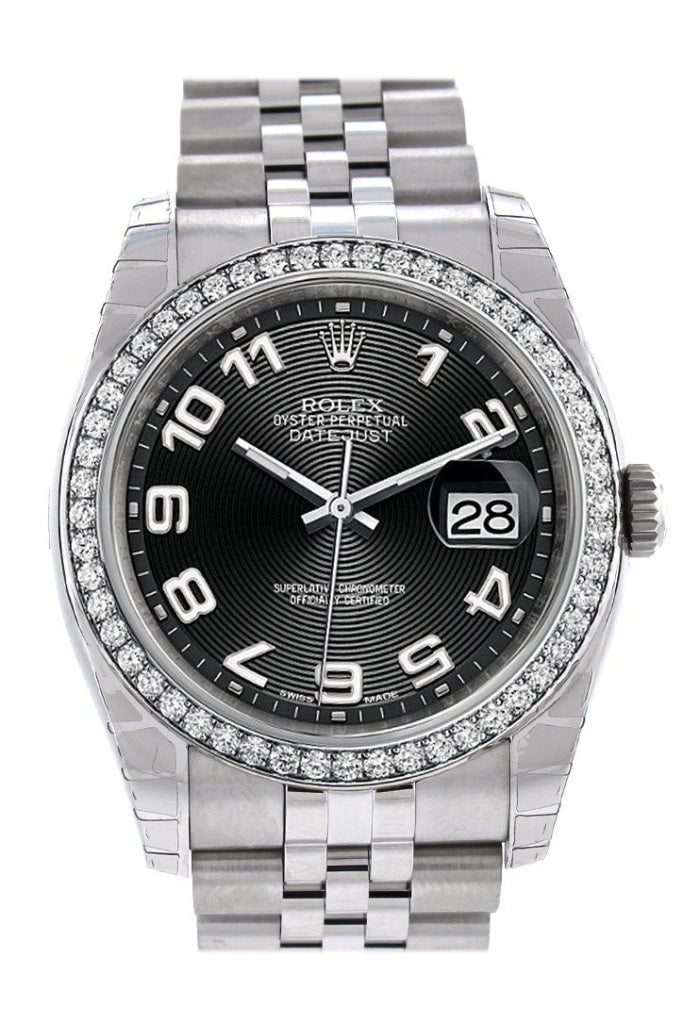 Rolex Datejust 36 Black Concentric Dial 18k White Gold Diamond Bezel Jubilee Men's Watch 116244 Pre-owned