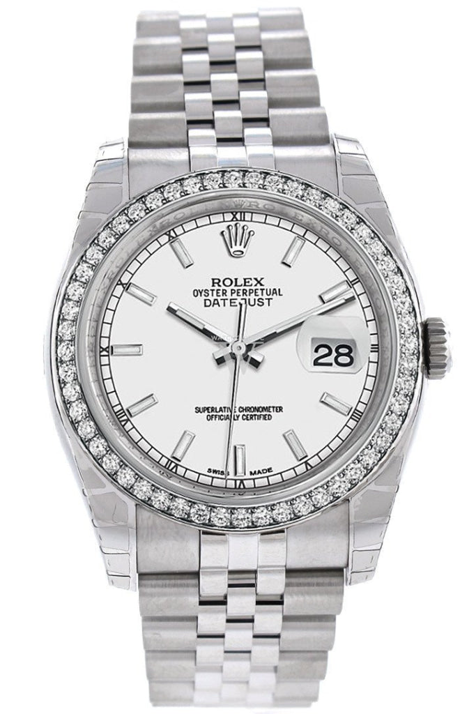 Rolex Datejust 36 White Dial 18k White Gold Diamond Bezel Jubilee Men's Watch 116244 Pre-owned
