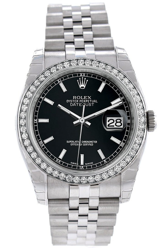 Rolex Datejust 36 Black Dial 18k White Gold Diamond Bezel Jubilee Men's Watch 116244 Pre-owned