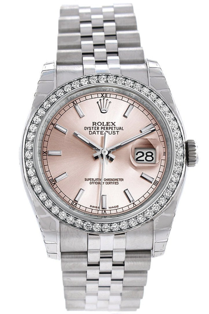 Rolex Datejust 36 Pink Dial 18k White Gold Diamond Bezel Jubilee Men's Watch 116244 Pre-owned