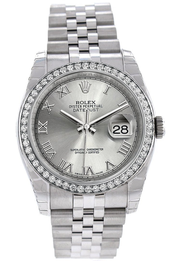 Rolex Datejust 36 Rhodium Roman Dial 18k White Gold Diamond Bezel Jubilee Men's Watch 116244 Pre-owned