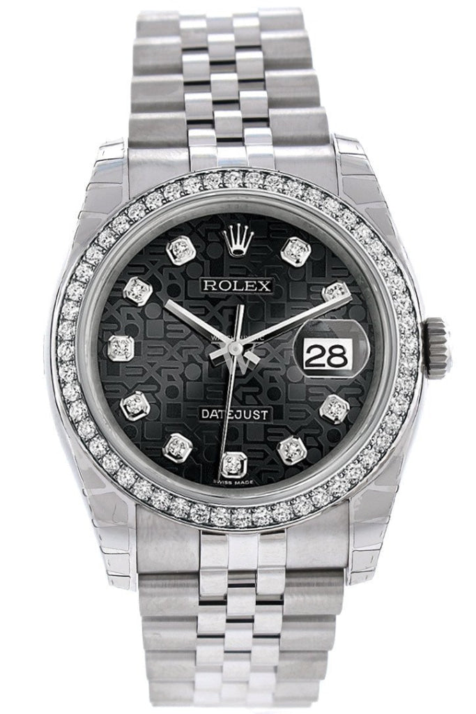 Rolex Datejust 36 Black Jubilee design Diamonds Dial 18k White Gold Diamond Bezel Jubilee Men's Watch 116244 Pre-owned