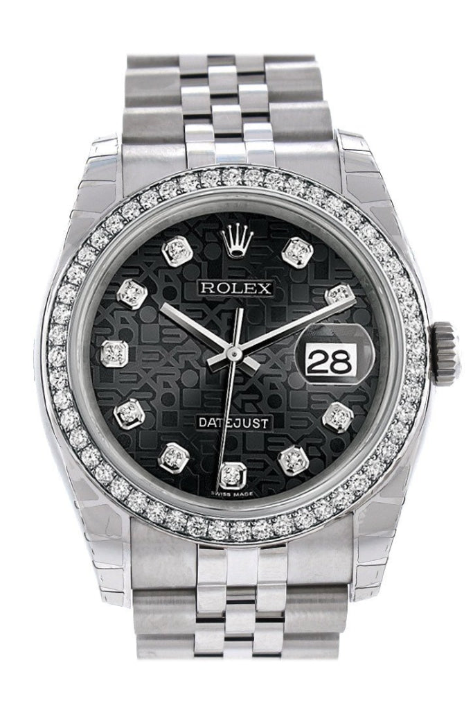 Rolex Datejust 36 Black Jubilee design Diamonds Dial 18k White Gold Diamond Bezel Jubilee Men's Watch 116244 Pre-owned