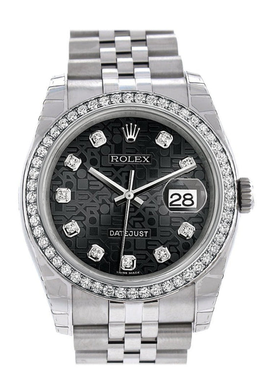 Rolex Datejust 36 Black Jubilee design Diamonds Dial 18k White Gold Diamond Bezel Jubilee Men's Watch 116244 Pre-owned