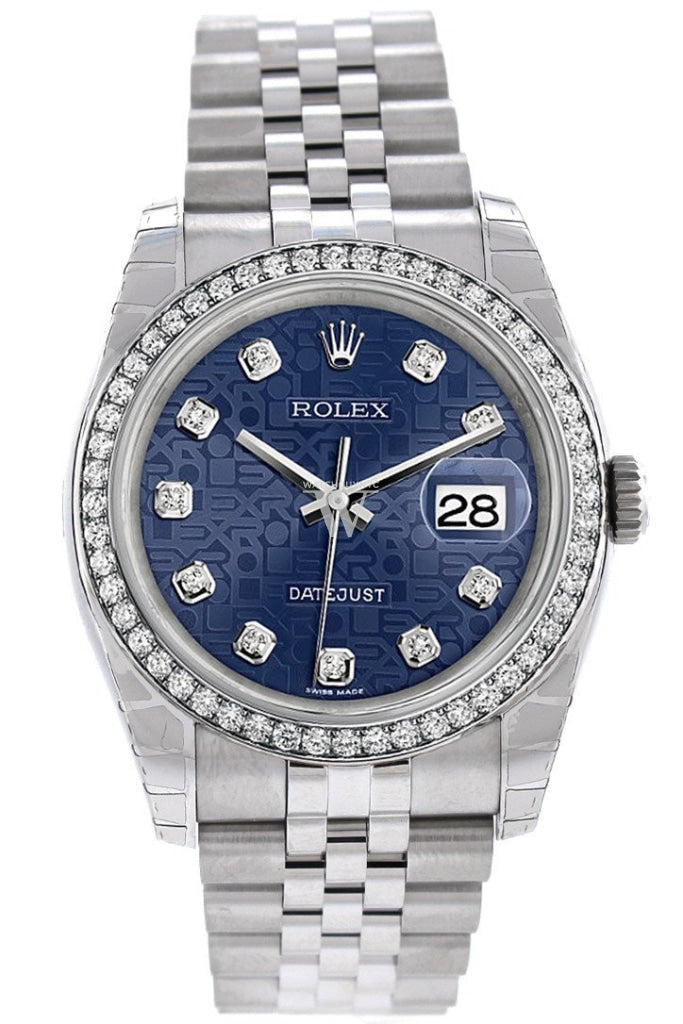 Rolex Datejust 36 Blue jubilee design Diamonds Dial 18k White Gold Diamond Bezel Jubilee Men's Watch 116244 Pre-owned