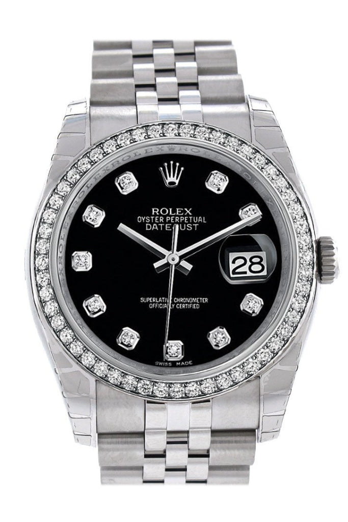Rolex Datejust 36 Black set with Diamonds Dial 18k White Gold Diamond Bezel Jubilee Men's Watch 116244 Pre-owned
