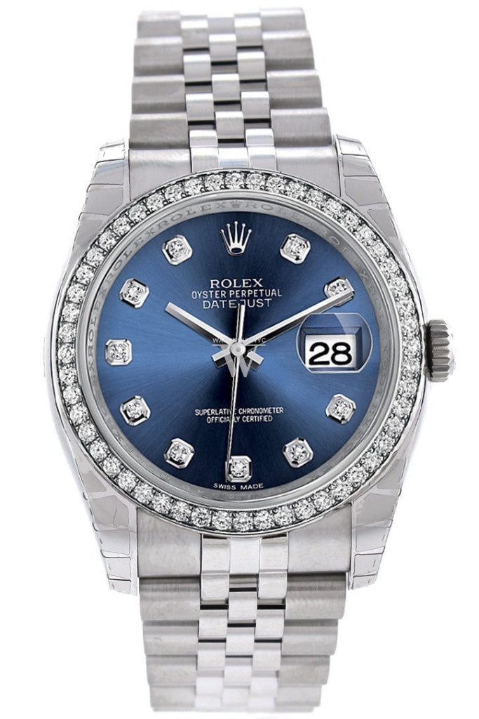 Rolex Datejust 36 Blue set with Diamonds Dial 18k White Gold Diamond Bezel Jubilee Men's Watch 116244 Pre-owned