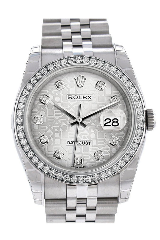 Rolex Datejust 36 Silver Jubilee design Diamonds Dial 18k White Gold Diamond Bezel Jubilee Men's Watch 116244 Pre-owned