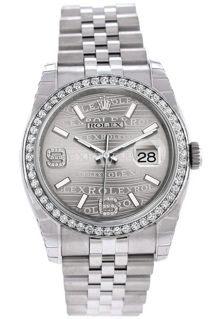 Rolex Datejust 36 Rhodium Waves Diamond Dial 18k White Gold Diamond Bezel Jubilee Men's Watch 116244 Pre-owned