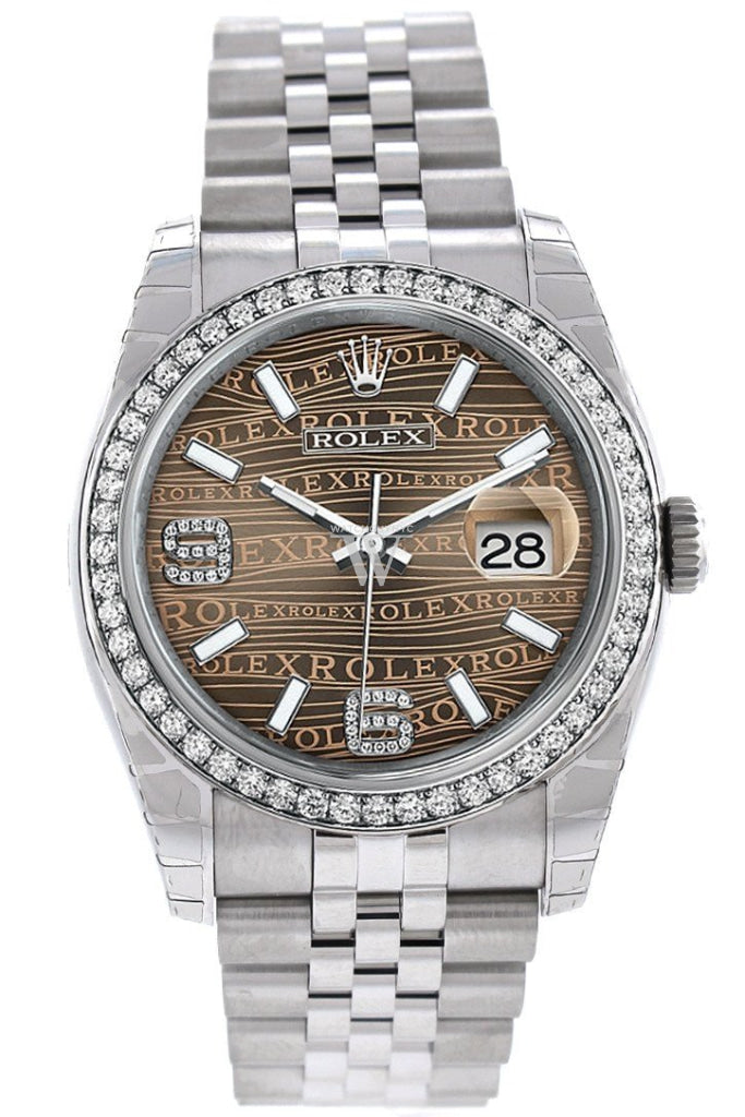 Rolex Datejust 36 Bronze Waves set with Diamonds Dial 18k White Gold Diamond Bezel Jubilee Men's Watch 116244 Pre-owned