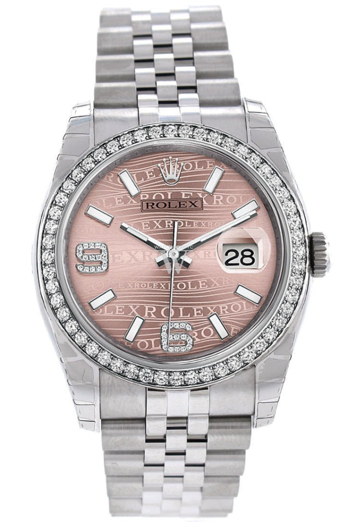 Rolex Datejust 36 Pink Waves Diamonds Dial 18k White Gold Diamond Bezel Jubilee Men's Watch 116244 Pre-owned
