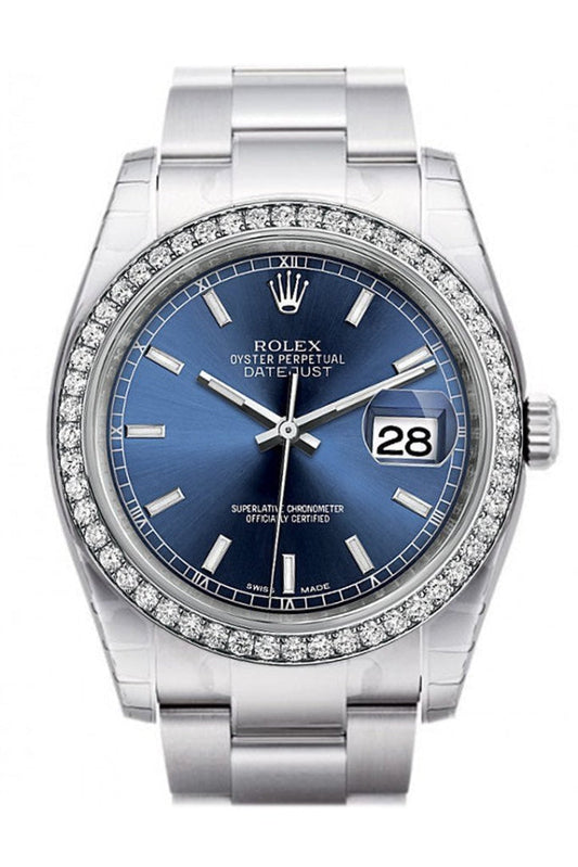 Rolex Datejust 36 Blue Dial 18k White Gold Diamond Bezel Men's Watch 116244 Pre-owned