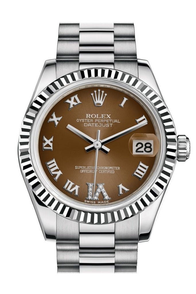 Rolex Datejust 31 Bronze Large VI Diamond Dial Fluted Bezel 18K White Gold President Ladies Watch 178279 Pre-owned