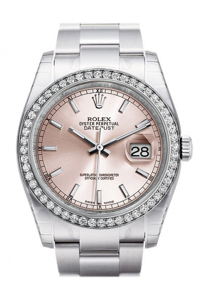 Rolex Datejust 36 Pink Dial 18k White Gold Diamond Bezel Men's Watch 116244 Pre-owned