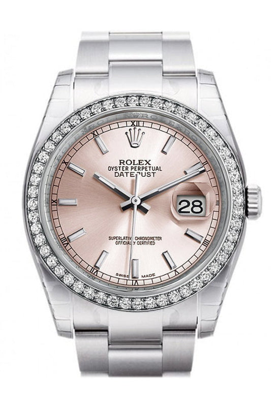 Rolex Datejust 36 Pink Dial 18k White Gold Diamond Bezel Men's Watch 116244 Pre-owned