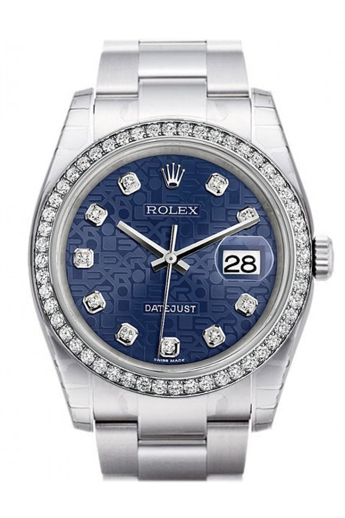 Rolex Datejust 36 Blue jubilee design Diamonds Dial 18k White Gold Diamond Bezel Men's Watch 116244 Pre-owned