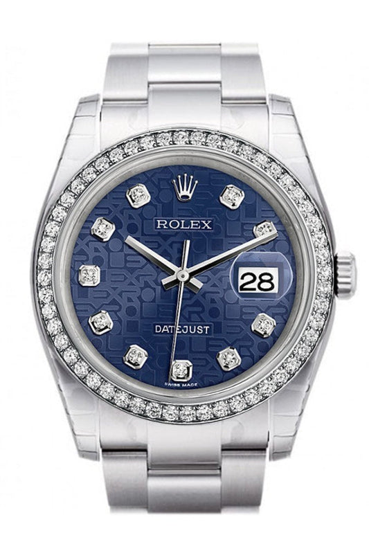 Rolex Datejust 36 Blue jubilee design Diamonds Dial 18k White Gold Diamond Bezel Men's Watch 116244 Pre-owned