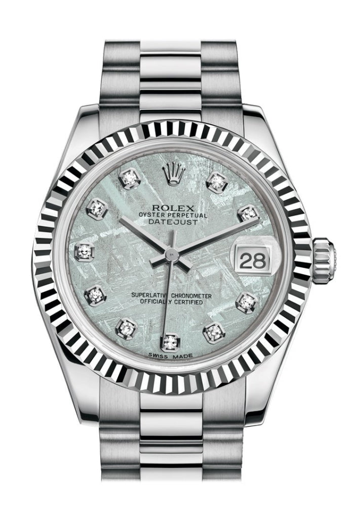 Rolex Datejust 31 Meteorite Diamond Dial Fluted Bezel 18K White Gold President Ladies Watch 178279 Pre-owned
