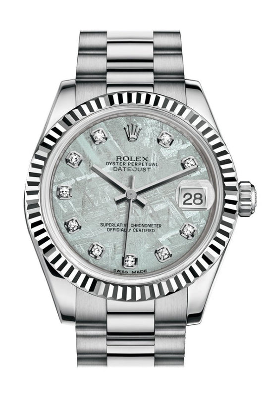 Rolex Datejust 31 Meteorite Diamond Dial Fluted Bezel 18K White Gold President Ladies Watch 178279 Pre-owned