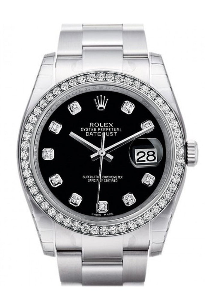 Rolex Datejust 36 Black set with Diamonds Dial 18k White Gold Diamond Bezel Men's Watch 116244 Pre-owned