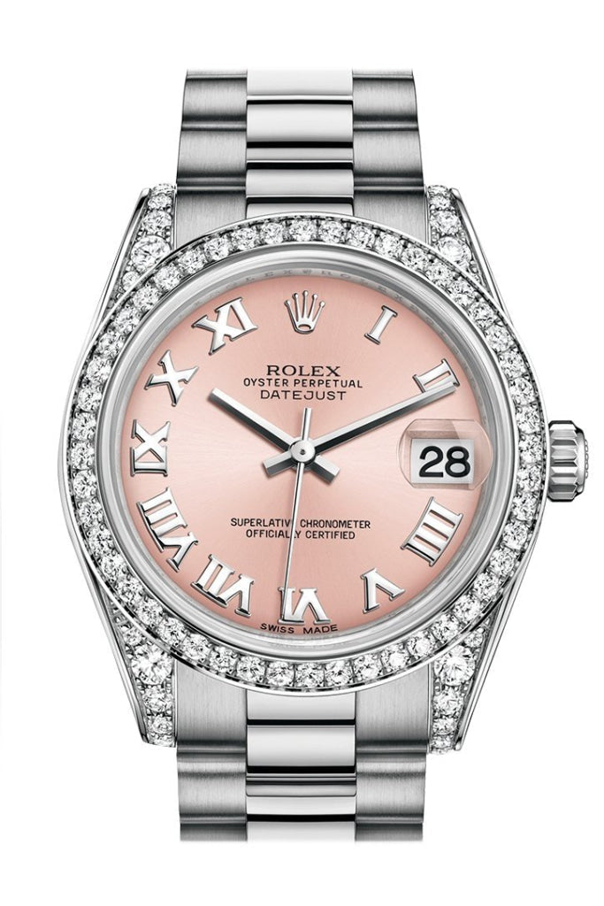 Rolex Datejust 31 Pink Roman Dial Diamond Bezel Lug 18K White Gold President Ladies Watch 178159 Pre-owned