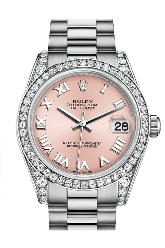 Rolex Datejust 31 Pink Roman Dial Diamond Bezel Lug 18K White Gold President Ladies Watch 178159 Pre-owned