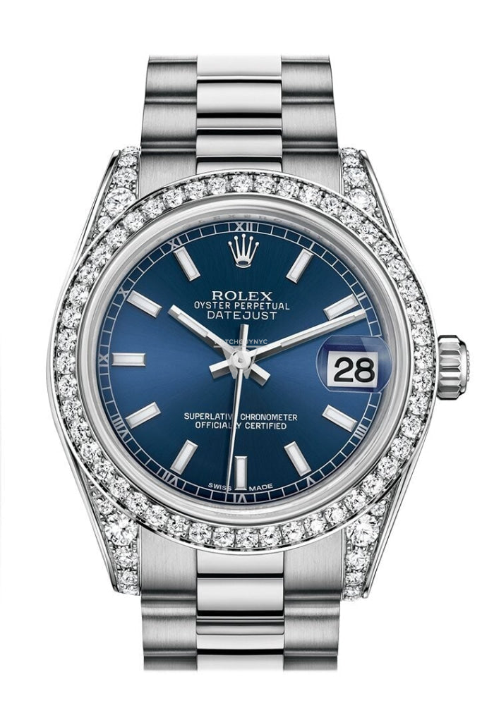 Rolex Datejust 31 Blue Dial Diamond Bezel Lug 18K White Gold President Ladies Watch 178159 Pre-owned